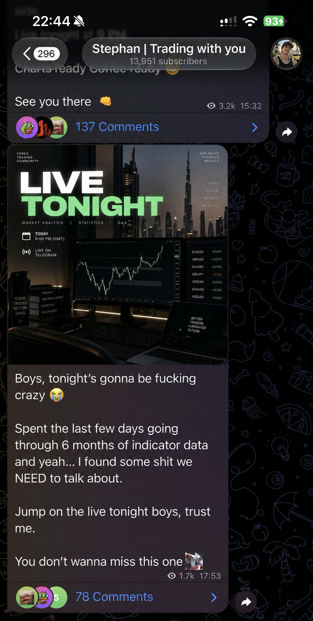 Creator post from Stephan | Trading with you with a live trading announcement